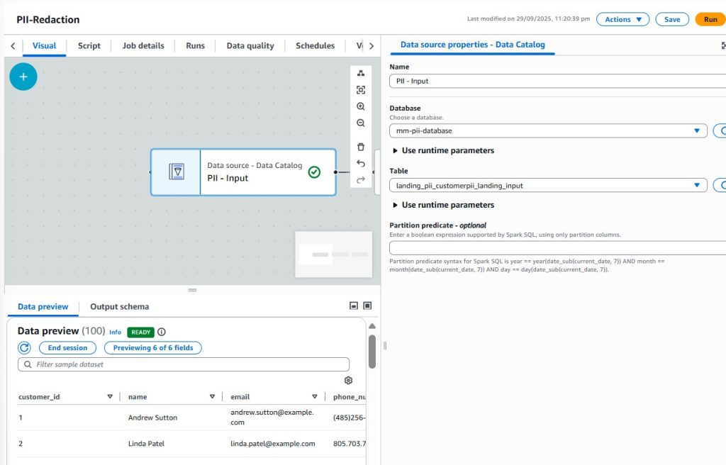 Glue-Job-Data-Source - AWS Glue Studio Guide: No-Code PII Redaction in CSV Files