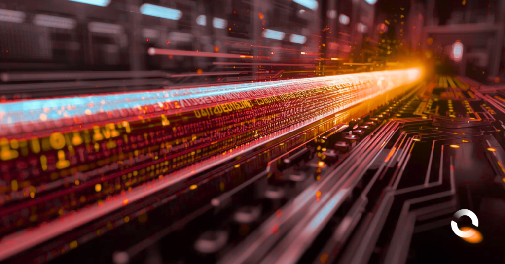 Transforming Data Engineering with DevOps on the Databricks Platform - A data pipeline morphing into a sleek, automated production line or circuit pattern