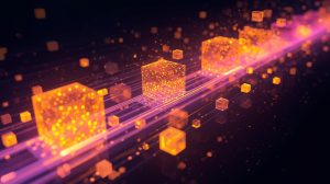 Ephemeral containers (small floating cubes or boxes) dynamically appear and disappear along the pipeline, symbolising on-demand dbt execution.